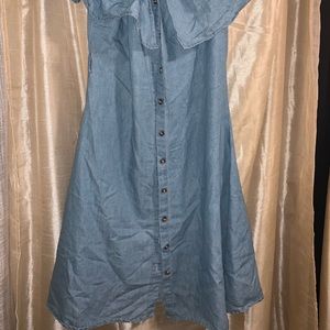 Off the shoulder flare jeans dress